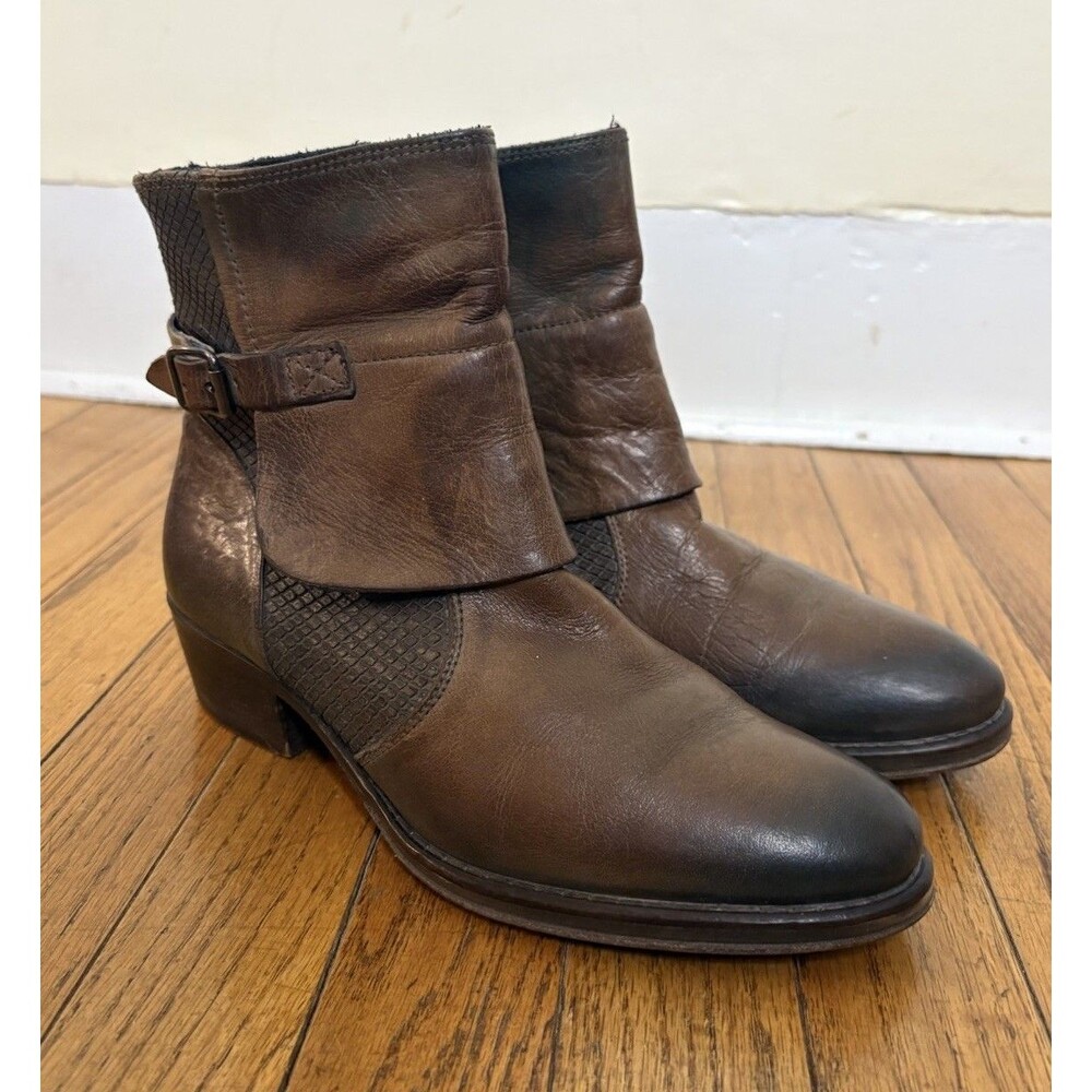 Stefano Castelli Brown Leather Ankle Boots Women's Size 8.5 Strap Side Zip Italy